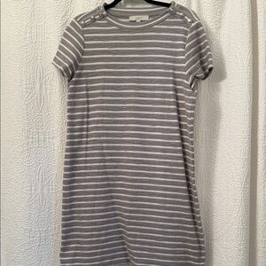 LOFT Gray and White Striped Mini Dress